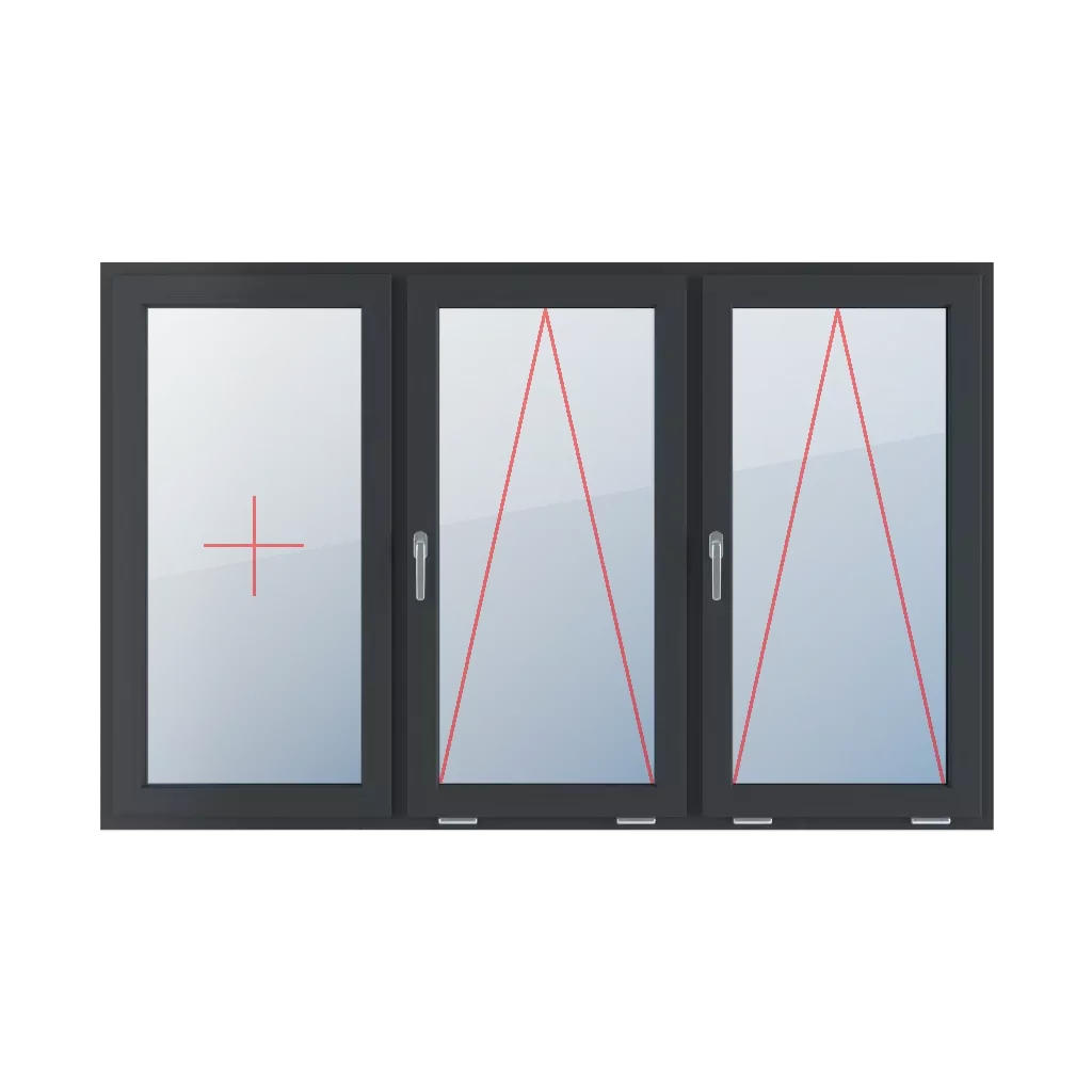 Festverglasung im Flügel, Anschlag links mit Griff, Anschlagverglasung links mit Griff fenster fenstertypen dreifluegelige-fenster symmetrische-horizontale-teilung-33-33-33 festverglasung-im-fluegel-anschlag-links-mit-griff-anschlagverglasung-links-mit-griff 