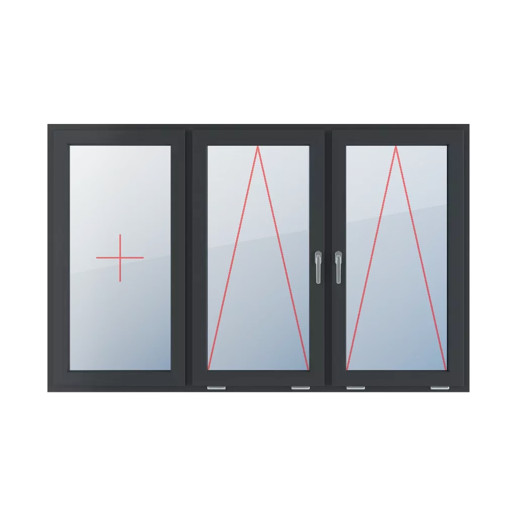 Festverglasung im Flügel, Pendelverglasung mit Griff in der Mitte, Pendelverglasung mit Griff in der Mitte fenster fenstertypen dreifluegelige-fenster symmetrische-horizontale-teilung-33-33-33  