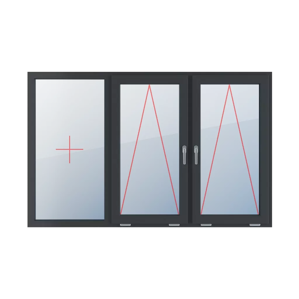 Festverglasung im Rahmen, Pendelverglasung mit Griff in der Mitte, Pendelverglasung mit Griff in der Mitte fenster fenstertypen dreifluegelige-fenster symmetrische-horizontale-teilung-33-33-33  