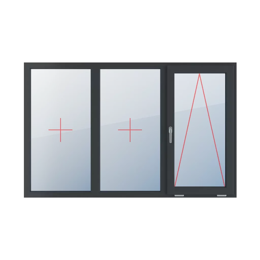 Festverglasung im Rahmen, angeschlagen mit einem Griff auf der linken Seite fenster fenstertypen dreifluegelige-fenster symmetrische-horizontale-teilung-33-33-33  