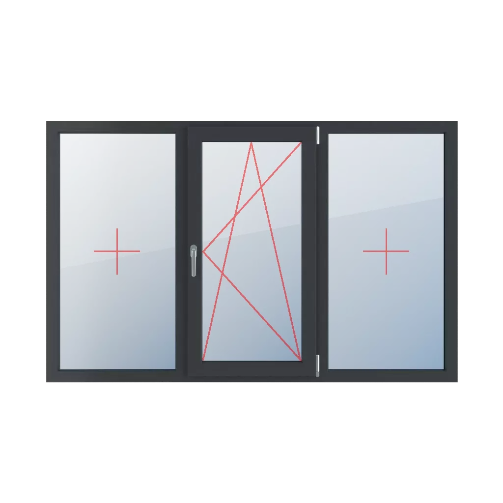 Festverglasung im Rahmen, Dreh-Kipp rechts, Festverglasung im Rahmen fenster fenstertypen dreifluegelige-fenster symmetrische-horizontale-teilung-33-33-33  