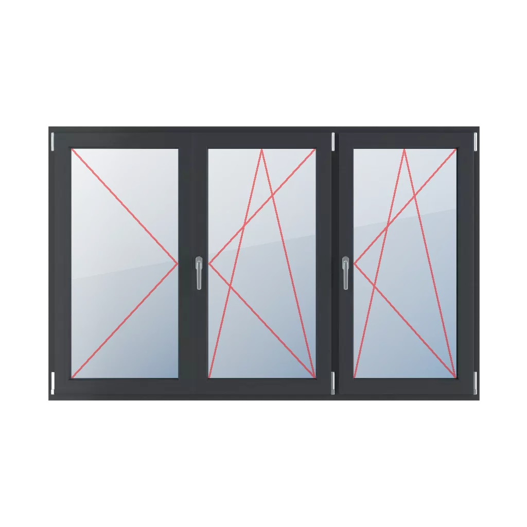 Linksdrehung, beweglicher Pfosten, Rechtsdrehung und Neigung fenster fenstertypen dreifluegelige-fenster symmetrische-horizontale-teilung-33-33-33-mit-beweglichem-pfosten linksdrehung-beweglicher-pfosten-rechtsdrehung-und-neigung 