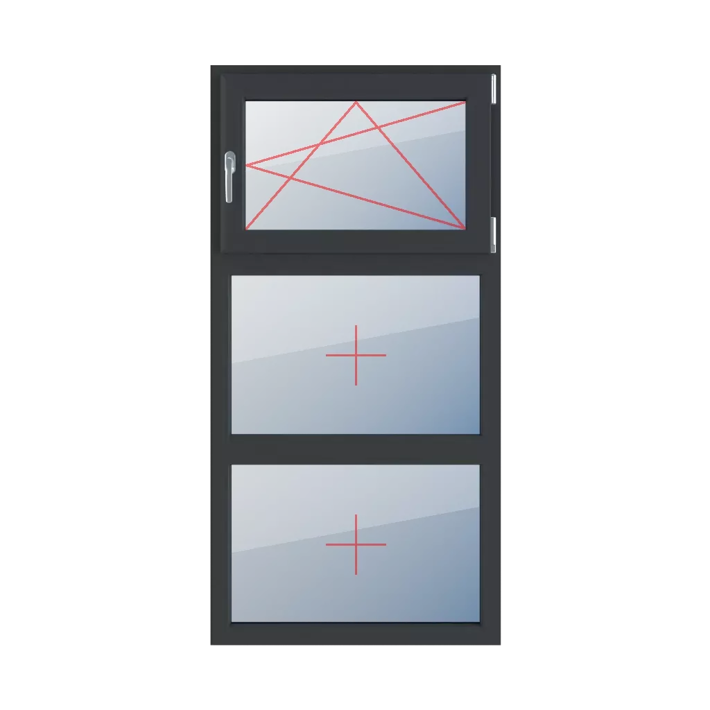 Dreh-Kipp rechts, Festverglasung im Rahmen fenster fenstertypen dreifluegelige-fenster symmetrische-vertikale-teilung-33-33-33  