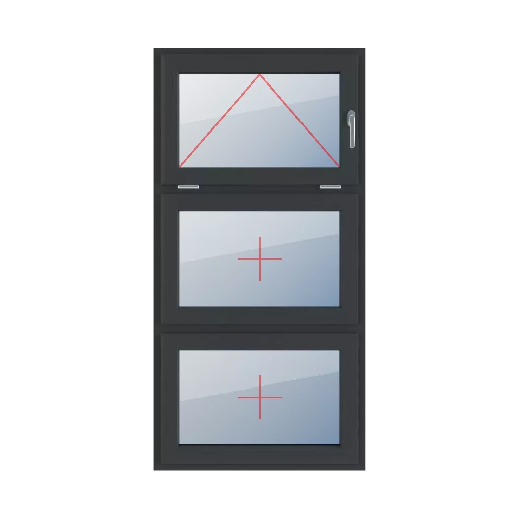 Mit Griff rechts angeschlagen, Festverglasung im Flügel fenster fenstertypen dreifluegelige-fenster symmetrische-vertikale-teilung-33-33-33  