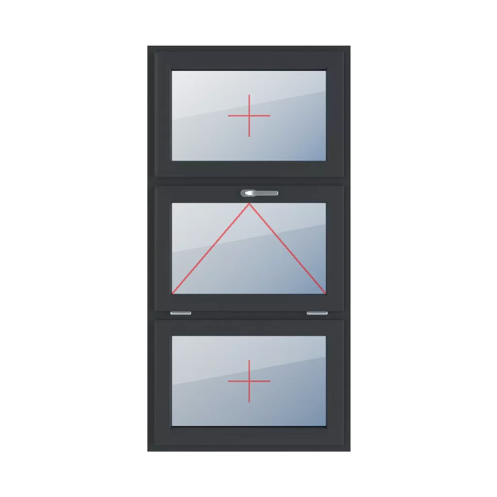 Festverglasung im Flügel, Pendelverglasung mit Griff oben, Festverglasung im Flügel fenster fenstertypen dreifluegelige-fenster symmetrische-vertikale-teilung-33-33-33  