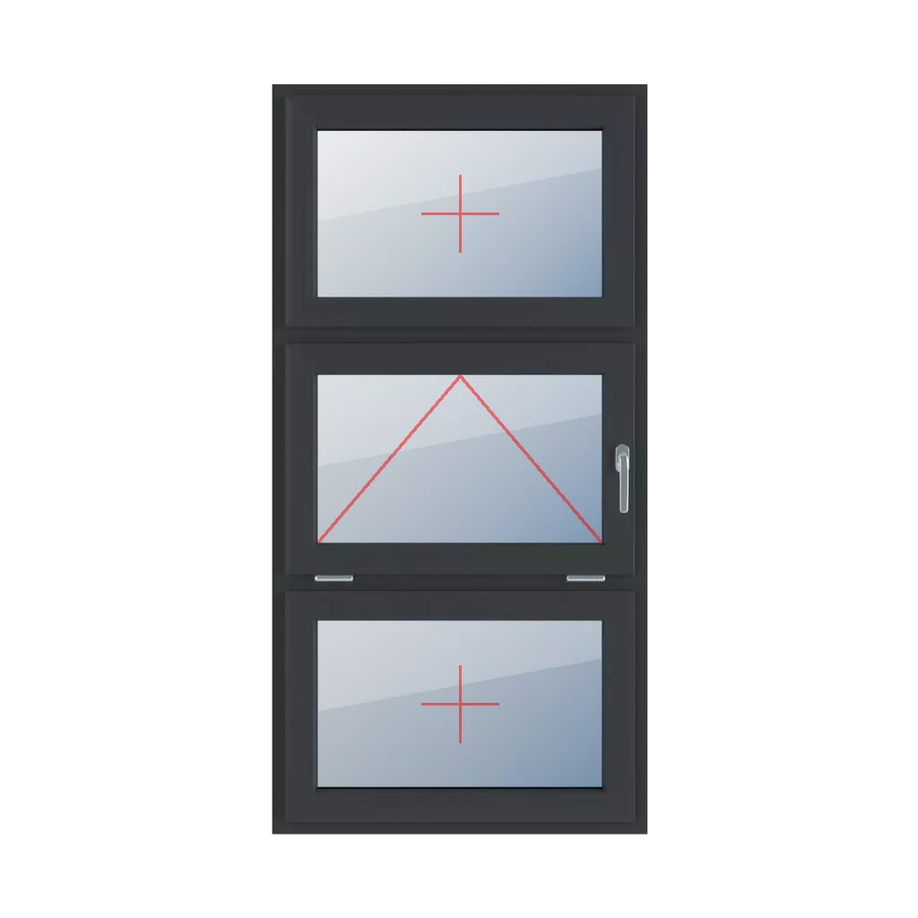 Festverglasung im Flügel, Scharnierverglasung mit Griff rechts, Festverglasung im Flügel fenster fenstertypen dreifluegelige-fenster symmetrische-vertikale-teilung-33-33-33  