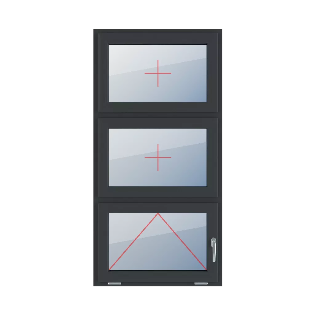 Festverglasung im Flügel, rechts angeschlagen mit Griff fenster fenstertypen dreifluegelige-fenster symmetrische-vertikale-teilung-33-33-33 festverglasung-im-fluegel-rechts-angeschlagen-mit-griff 