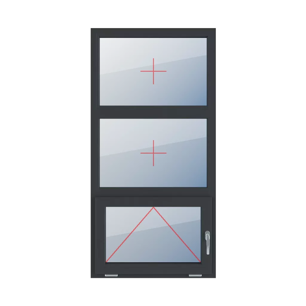 Festverglasung im Rahmen, mit Griff rechts angeschlagen fenster fenstertypen dreifluegelige-fenster symmetrische-vertikale-teilung-33-33-33  