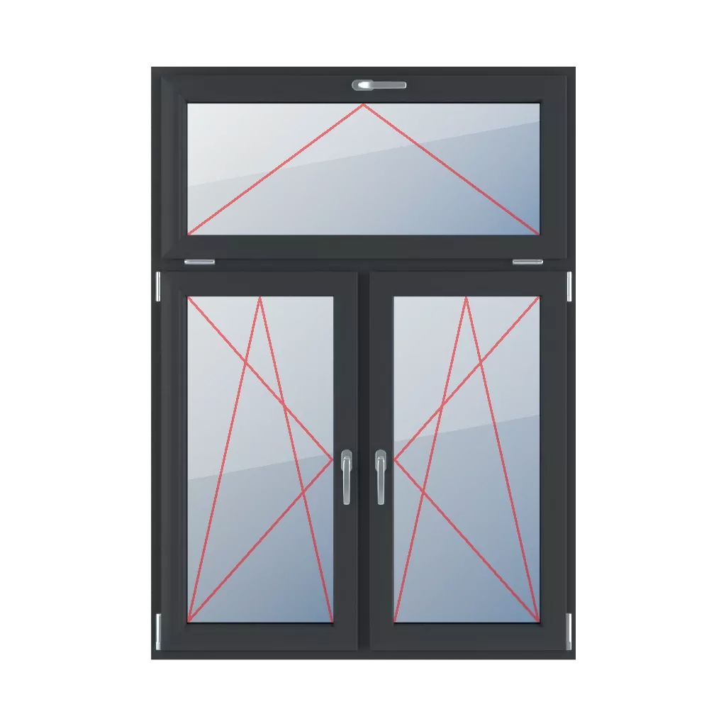 Neigen mit einem Griff oben, Neigen und Drehen nach links, Neigen und Drehen nach rechts fenster fenstertypen dreifluegelige-fenster asymmetrische-vertikale-teilung-30-70  