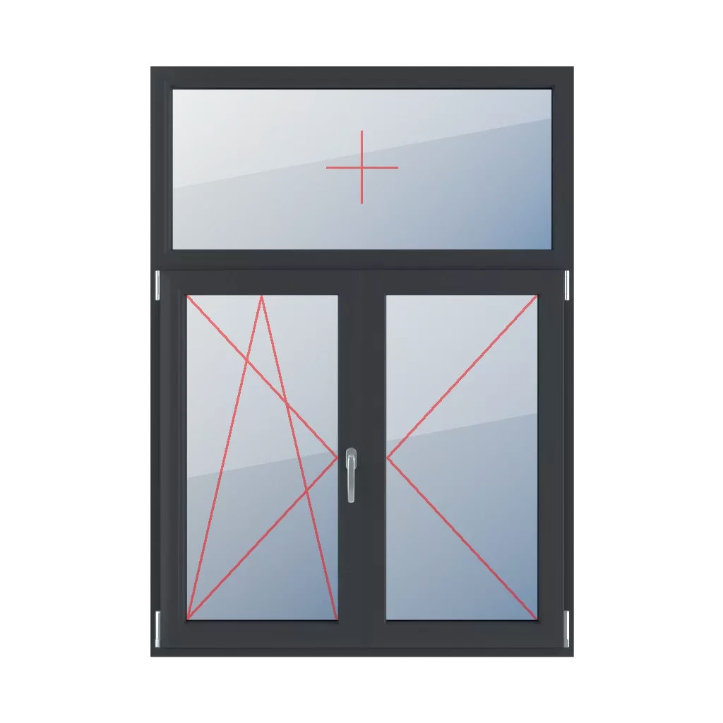 Festverglasung im Rahmen, Dreh-Kipp links, Pfosten beweglich, Dreh rechts fenster fenstertypen dreifluegelige-fenster asymmetrische-vertikale-teilung-30-70-mit-beweglichem-pfosten  