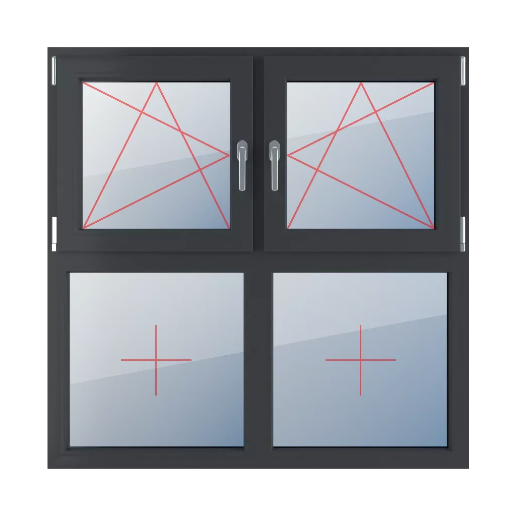 Drehkipp links, Drehkipp rechts, Festverglasung im Rahmen fenster fenstertypen vierfluegelige-fenster symmetrische-horizontale-teilung-50-50  