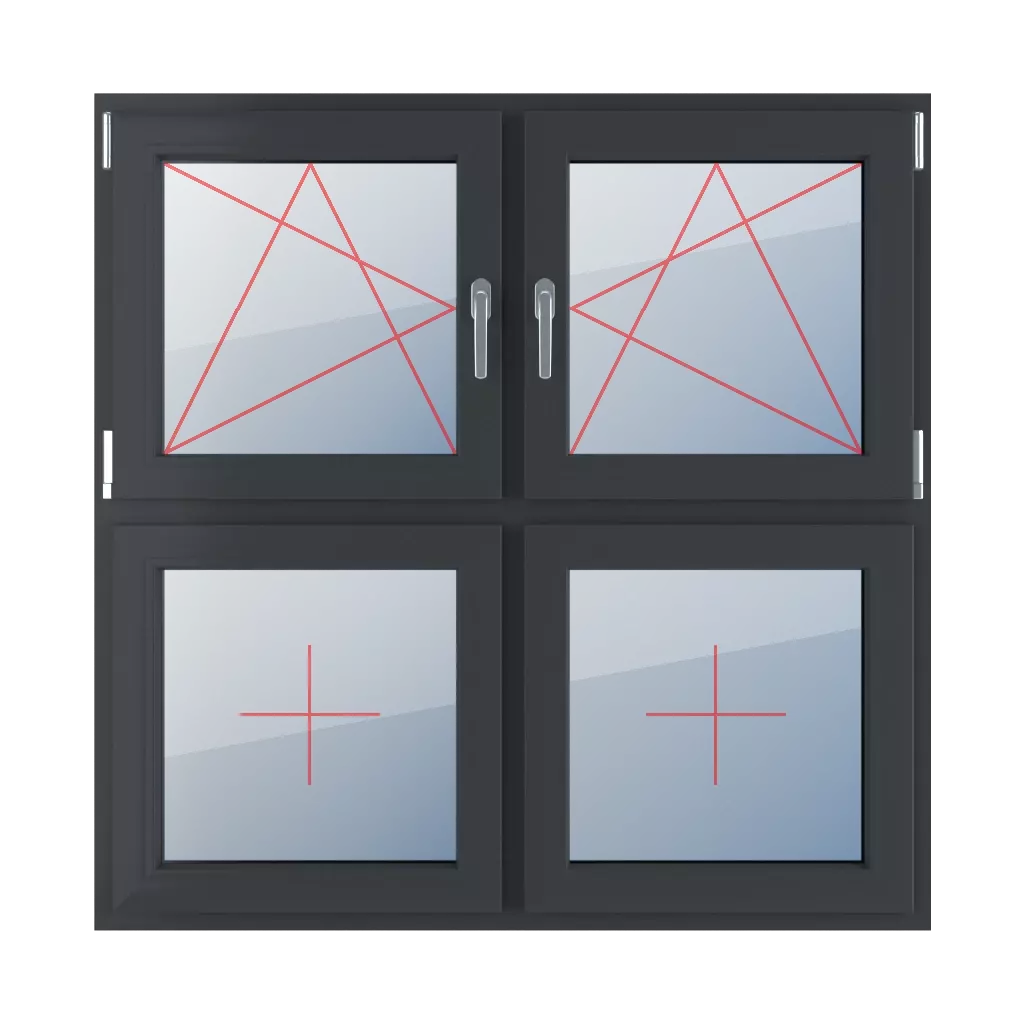 Dreh-Kipp links, Dreh-Kipp rechts, Festverglasung im Flügel fenster fenstertypen vierfluegelige-fenster symmetrische-horizontale-teilung-50-50  