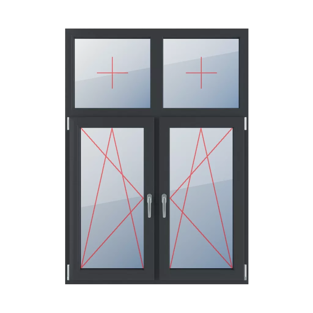 Festverglasung im Rahmen, Dreh-Kipp nach links, Dreh-Kipp nach rechts fenster fenstertypen vierfluegelige-fenster asymmetrische-vertikale-teilung-30-70  