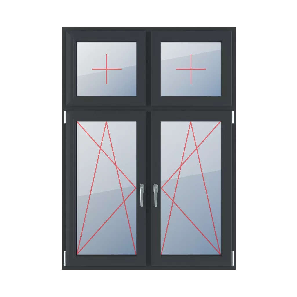 Festverglasung im Flügel, Dreh-Kipp links, Dreh-Kipp rechts fenster fenstertypen vierfluegelige-fenster asymmetrische-vertikale-teilung-30-70 festverglasung-im-fluegel-dreh-kipp-links-dreh-kipp-rechts-2 