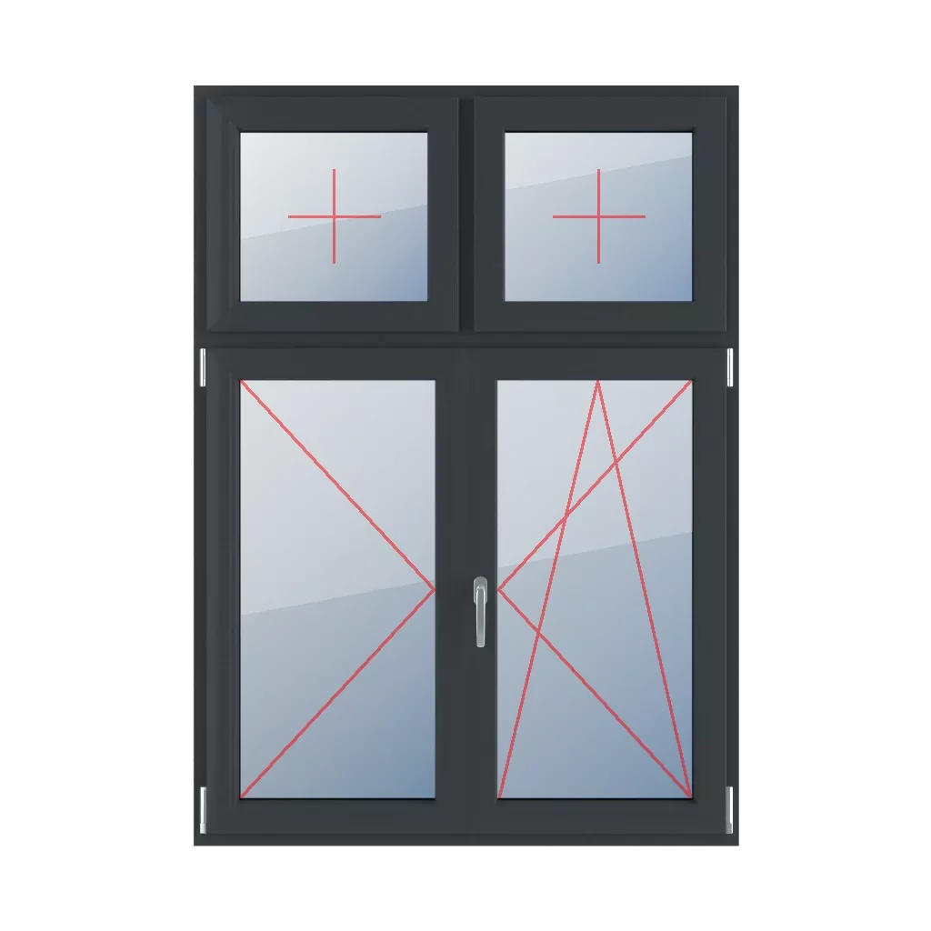 Festverglasung im Flügel, Linksdrehung, Pfosten beweglich, Rechtsdrehung und Kippung fenster fenstertypen vierfluegelige-fenster asymmetrische-vertikale-teilung-30-70-mit-beweglichem-pfosten  