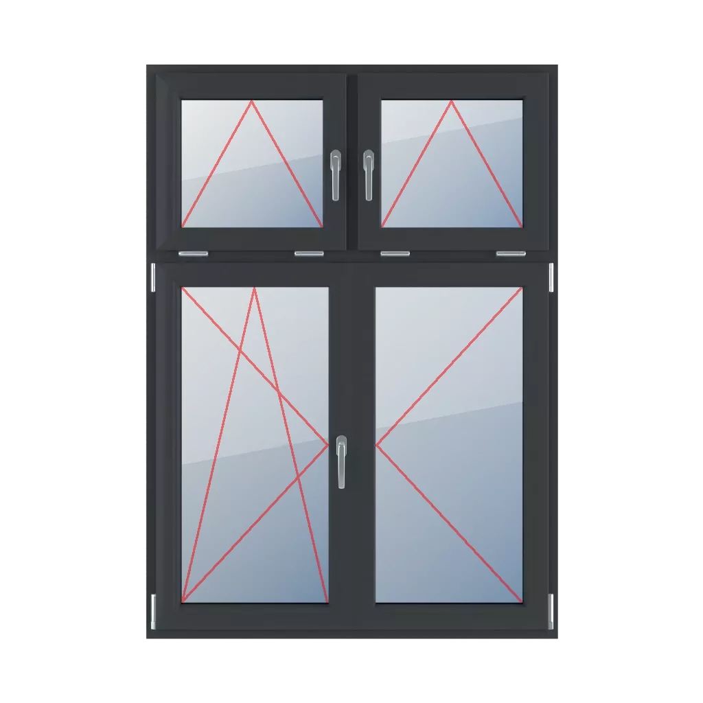 Kippgriffe in der Mitte, Kipp- und Drehgriffe links, beweglicher Pfosten, Drehgriffe rechts fenster fenstertypen vierfluegelige-fenster asymmetrische-vertikale-teilung-30-70-mit-beweglichem-pfosten kippgriffe-in-der-mitte-kipp-und-drehgriffe-links-beweglicher-pfosten-drehgriffe-rechts 