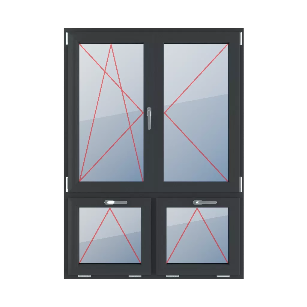 Kippen und Drehen nach links, Drehen nach rechts, beweglicher Pfosten, Kippen mit einem Griff oben fenster fenstertypen vierfluegelige-fenster asymmetrische-vertikale-teilung-70-30-mit-beweglichem-pfosten kippen-und-drehen-nach-links-drehen-nach-rechts-beweglicher-pfosten-kippen-mit-einem-griff-oben 