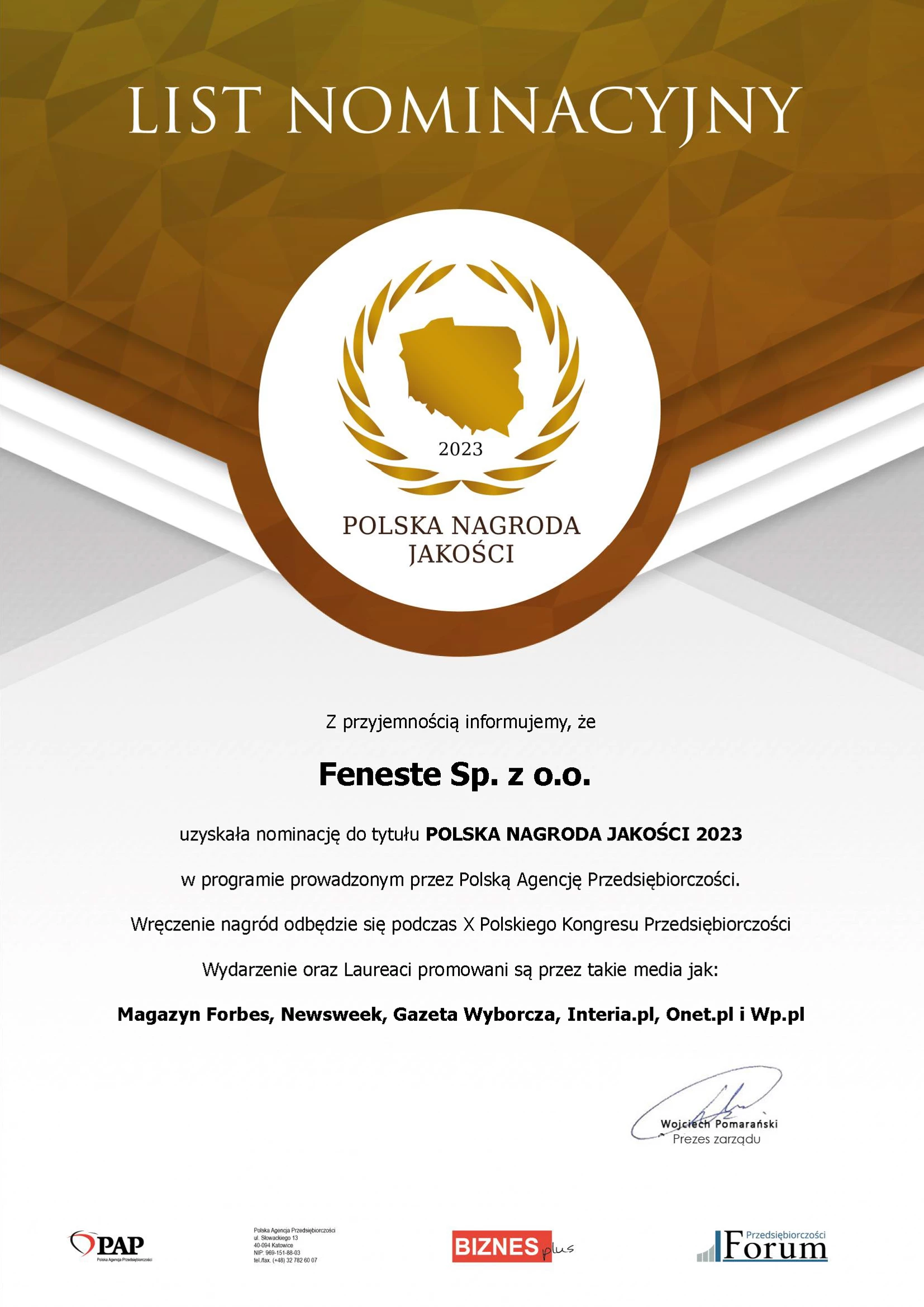 Nominierung für den Polnischen Qualitätspreis 2023 auszeichnungen nominierung-fuer-den-polnischen-qualitaetspreis-2023    